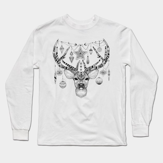 Christmas decorated deer Long Sleeve T-Shirt by fears